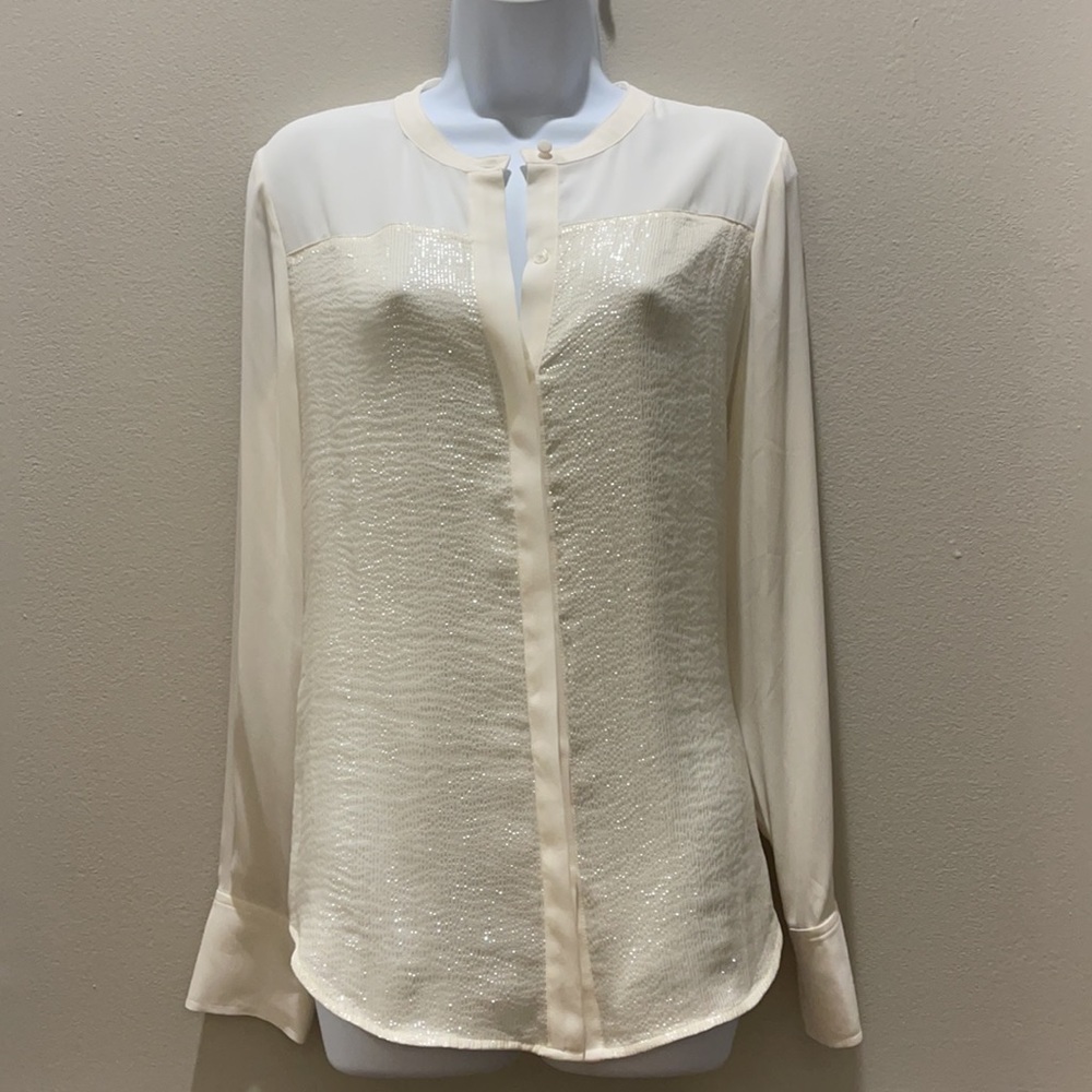 White House silk blend , button down embellished blouse